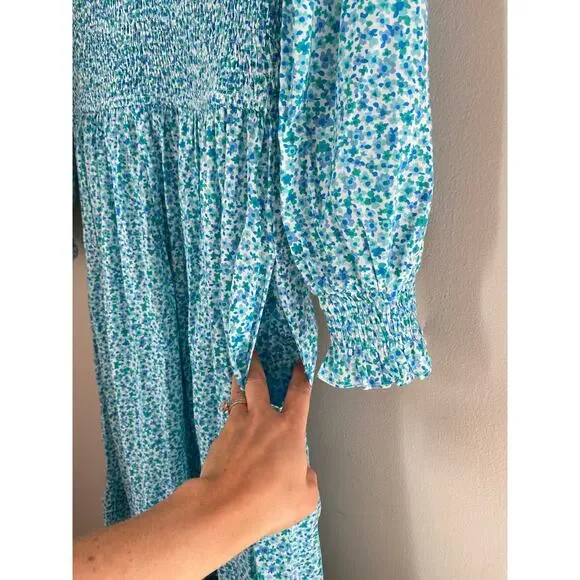 Pink City Prints Tuckernuck Ocean Ditsy Isabel V Neck Dress Long Sleeve Cotton - Picture 16 of 16